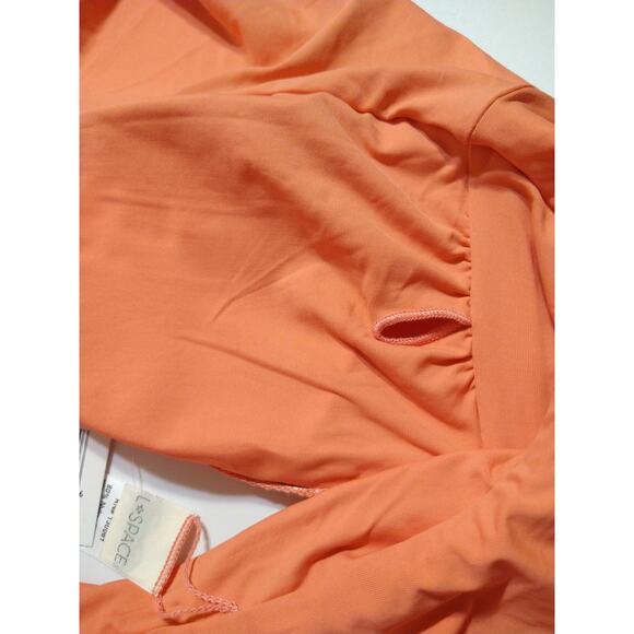 L*SPACE Lynn Coral Pink Strapless Bandeau Style Ruffle Flounce Bikini Top Size L - Picture 7 of 11